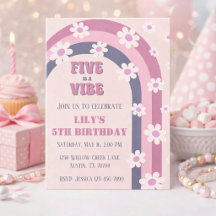 Five is a Vibe Retro Regenboog Madeliefje Meisje 5