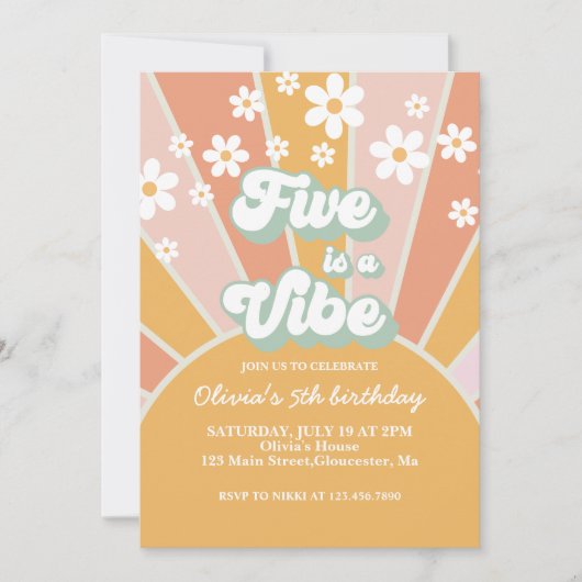 Five is a Vibe Retro Sunshine daisy boho bloem Kaart (Voorkant)