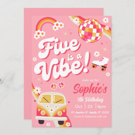 Five is a Vibe Retro Verjaardagsuitnodiging  Kaart (Voorkant / Achterkant)