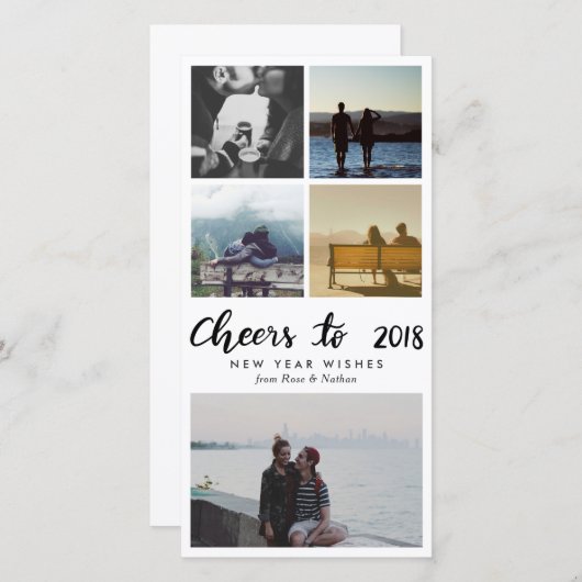 Five Photo | Cheers To 2018 Script New Year Feestdagenkaart (Voorkant / Achterkant)