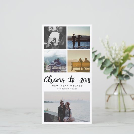 Five Photo | Cheers To 2018 Script New Year Feestdagenkaart (Staand voorkant)