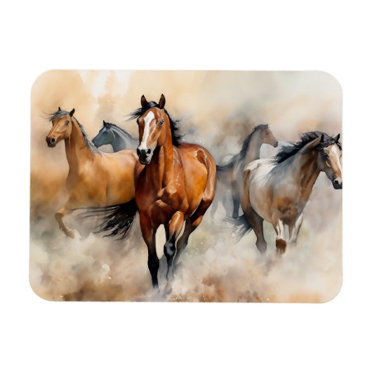 “Five Wild Mustangs” Stof western waterverfschilde Magneet (Horizontaal)
