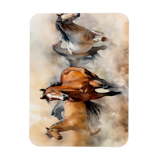 “Five Wild Mustangs” Stof western waterverfschilde Magneet (Verticaal)