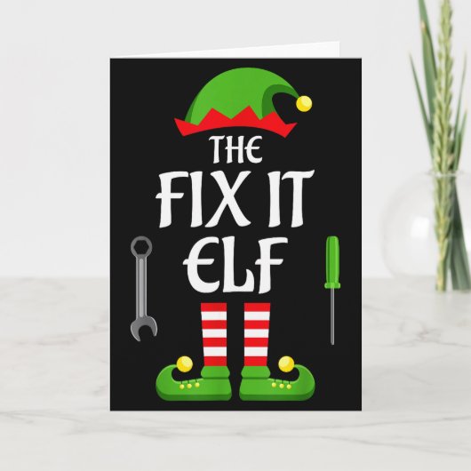 Fix It Elf Family Matching Group Christmas Kaart (Voorkant)