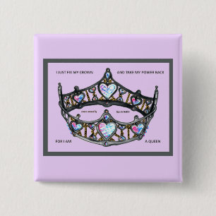 Fix my crown take power back am queen pink silver vierkante button 5,1 cm