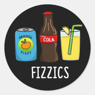Fizzics Funny Fizzy Cola Drink Pun Dark BG Ronde Sticker