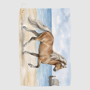 Fjara IJslands paard aquarel op het strand Golfhanddoek
