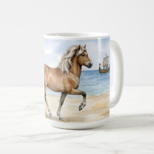 Fjara IJslands paard aquarel op het strand Koffiemok