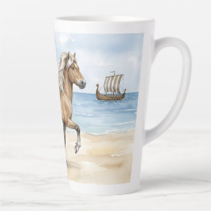 Fjara IJslands paard aquarel op het strand Latte Mok