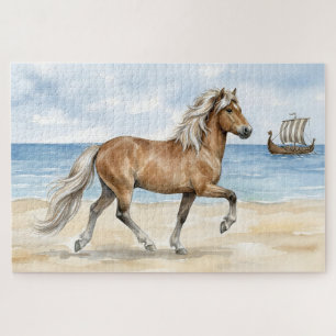 Fjara IJslands paard aquarel op het strand Legpuzzel