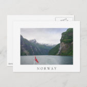 Fjord Geiranger avec drapeau norvégien carte posta (Devant / Derrière)