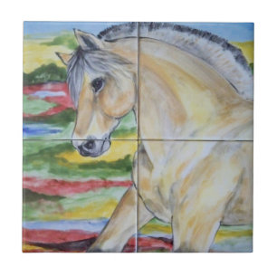 Fjord Horse Pony Mural Design Stylized Landscape Tegeltje