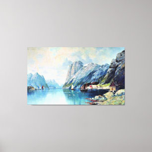 Fjord in Noorwegen, fijnkunstschilderij, Canvas Afdruk