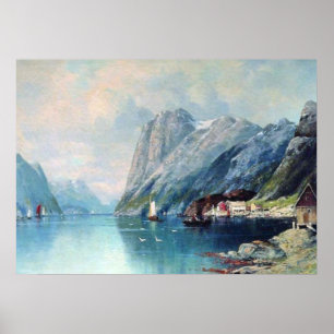 Fjord in Noorwegen, schilderij van Lev Lagorio Poster