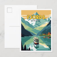 Fjord Noorwegen vintage reisillustratie