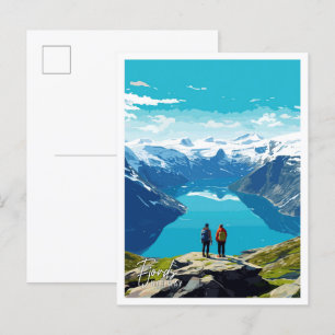 Fjords Noorwegen Kunst vintage reisillustratie Briefkaart