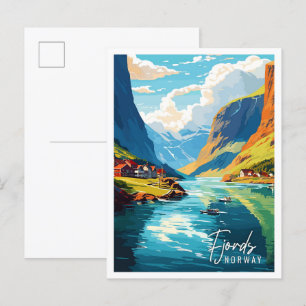 Fjords Noorwegen vintage reisillustratie Briefkaart