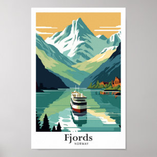 Fjords Norway Travel Art Illustratie Poster