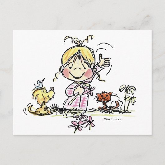 FL-001 het Golven van het meisje Briefkaart (Voorkant)