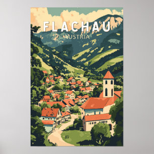 Flachau Oostenrijk Illustratie Reis Kunst Vintage Poster
