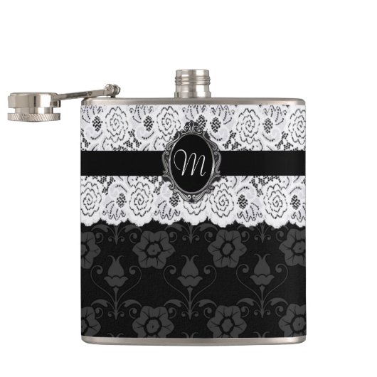 Flacon Chic Monogramme en Dentelle Noir et Blanc (Ouvert)
