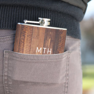 Flacon de hanche de monogramme de bois rustique