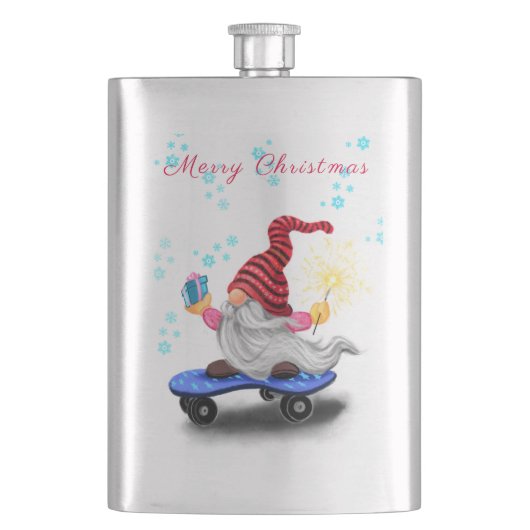 Flacon de Noël Gnome de patinage avec cadeaux (devant)