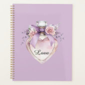 Flacon de parfum violet ruban fleurs roses (Devant)