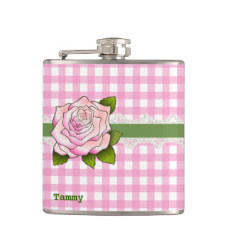 Flacon En vichy rose et Rose personnalisé
