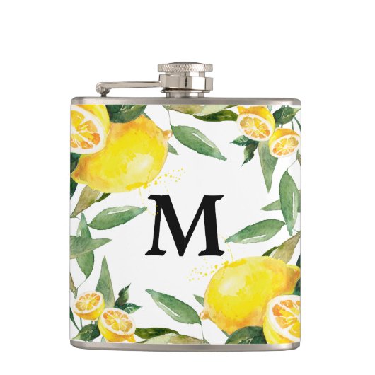 Flacon Mariage citron à l'aquarelle rustique (Devant)