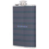 Flacon moderne rayé bleu marine et prune avec nom, (Gauche)