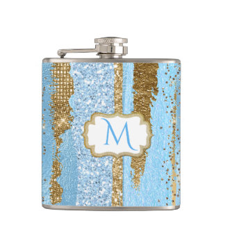 Flacon monogramme bleu et or fantaisie
