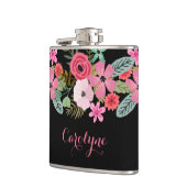 Flacon personnalisé floral noir rose Ajouter votre (Gauche)