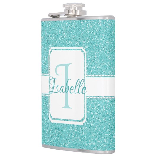 Flacon personnalisé Parties scintillant turquoise (Gauche)