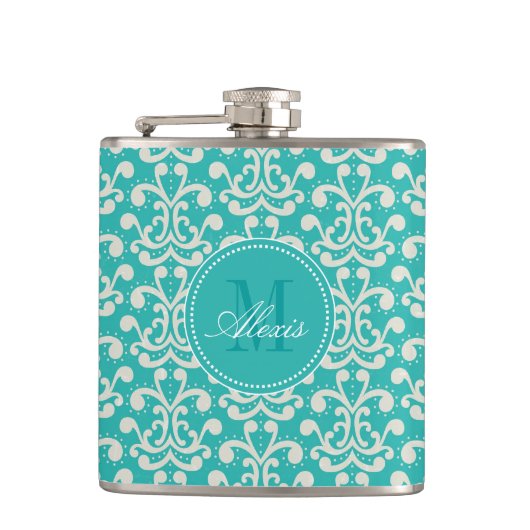 Flacon turquoise de damassé de monogramme (Devant)