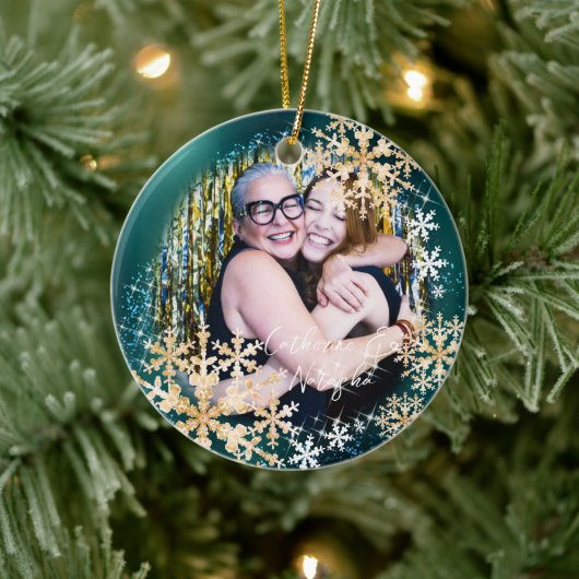 Flacons de neige scintillants Photo Ornement vert (Arbre)