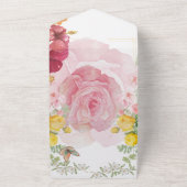 Fladderende romantiek: waterverf roos & vlinder we all in one uitnodiging (Buitenkant)