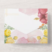 Fladderende romantiek: waterverf roos & vlinder we all in one uitnodiging (Achterkant)