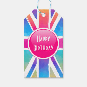 Flag Happy Birthday bij Waterverf Union Jack Cadeaulabel
