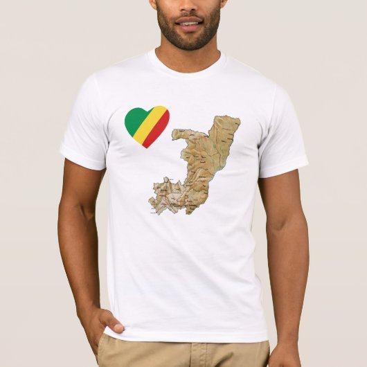 Flag Heart en Map T-Shirt in Congo-Brazzaville (Voorkant)