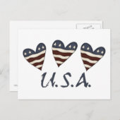 Flag Hearts Patriottisch Briefkaart (Voorkant / Achterkant)
