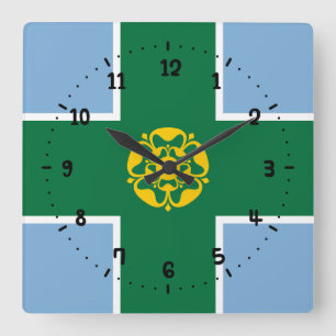 Flag of Derbyshire Square Wall Clock Vierkante Klok