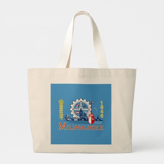 Flag of Milwaukee, Wisconsin Grote Tote Bag (Achterkant)