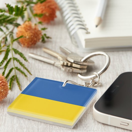 Flag of Ukraine Button Sleutelhanger (Voorkant Rechts)