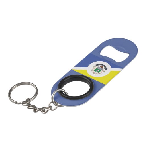 Flag of Winnipeg, Manitoba Keychain Bottle Opener Mini Flessenopener (Voorkant Gekanteld)