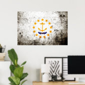 Flag op Black Grunge Rhode Island Poster (Thuiskantoor)
