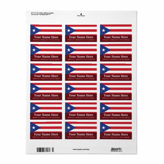 Flag Puerto Rico Plain Etiket (Full Sheet)