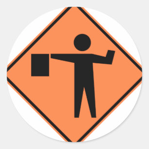 Flagman Ahead Highway Sign Ronde Sticker