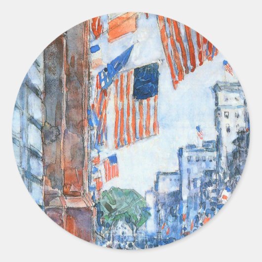 Flags 5e avenue van Childe Hassam, Kunst Ronde Sticker (Voorkant)