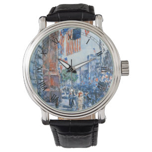Flags Fifth Avenue van Childe Hassam, Vintage Kuns Horloge